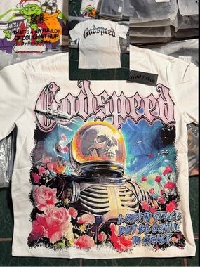 Godspeed White Graphic Short Sleeve Tee — Astronaut Skull Floral